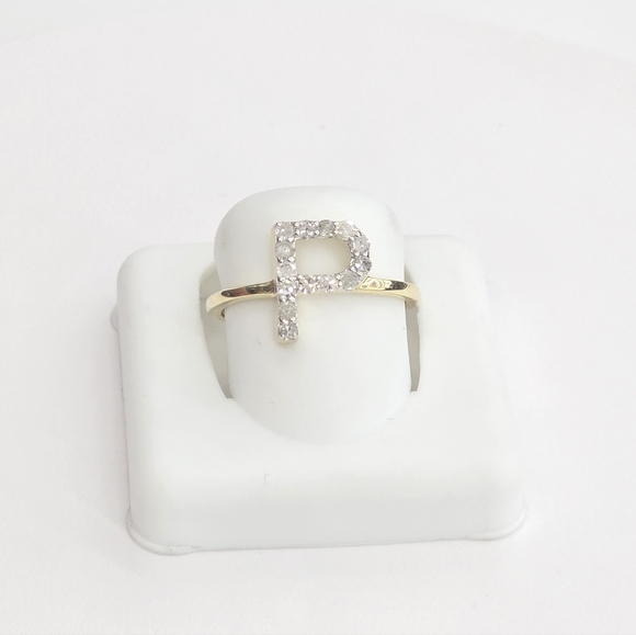 Real Diamond 10kt Gold Initial P Ring For Women